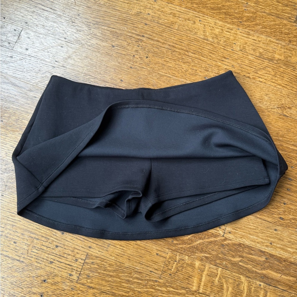 Beige Button Henley Crop Top with Black Mini Skirt - Picture 2 of 4
